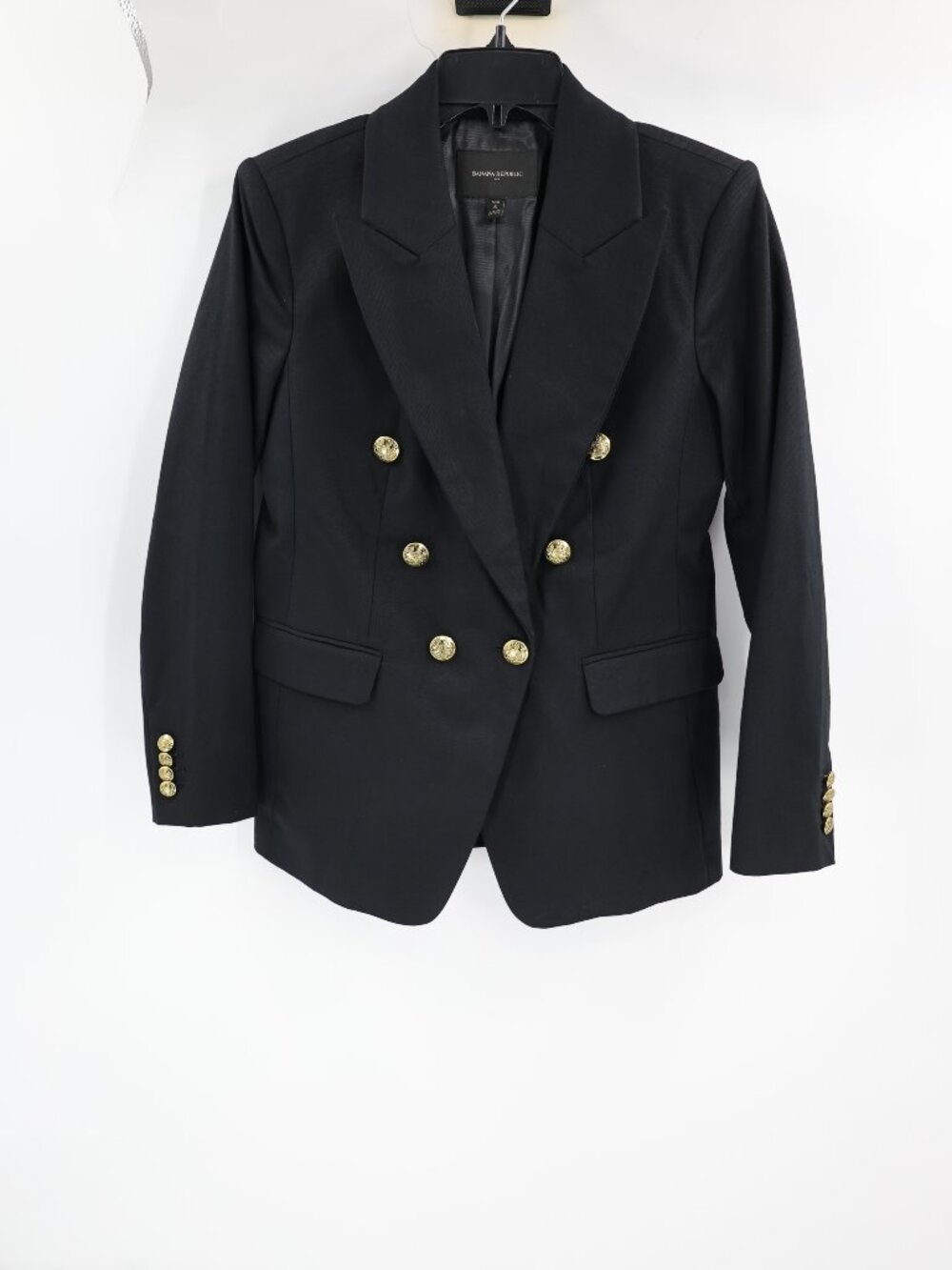 Banana Republic Captains Blazer womens 6P black Gold Button Double Breasted work